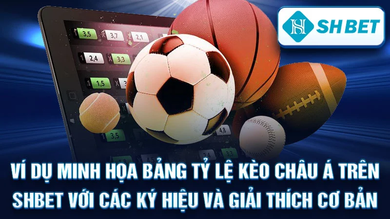 Ví dụ minh họa bảng tỷ lệ kèo châu Á trên SHBET với các ký hiệu và giải thích cơ bản.